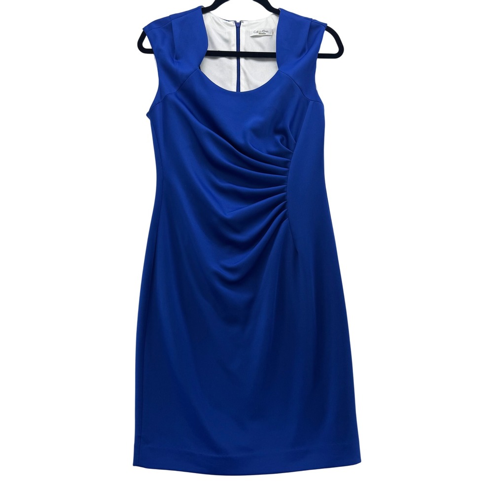Calvin Klein Blue Ruched Waist Sheath Sleeveless Dress 6 Work‎ Cocktail